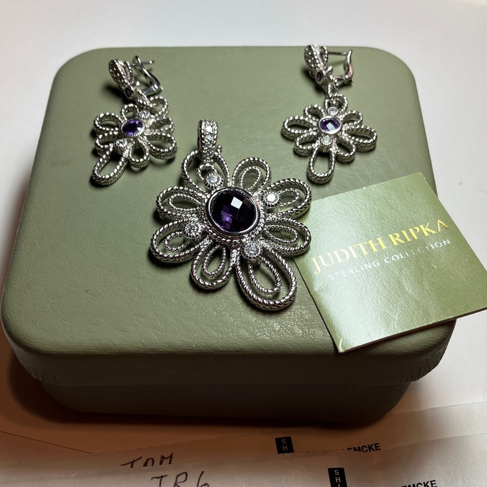 Judith Ripka Sterling Silver Gemstone Pendant and Earring Set - Picture 6 of 6